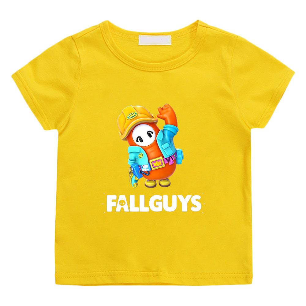 100% Хлопок Игра Fall Guys Детская Футболка Мультяшный Графический Принт Футболки Милый Повседневный Детский Топ Мягкий Круглый Вырез Короткий Рукав Летний