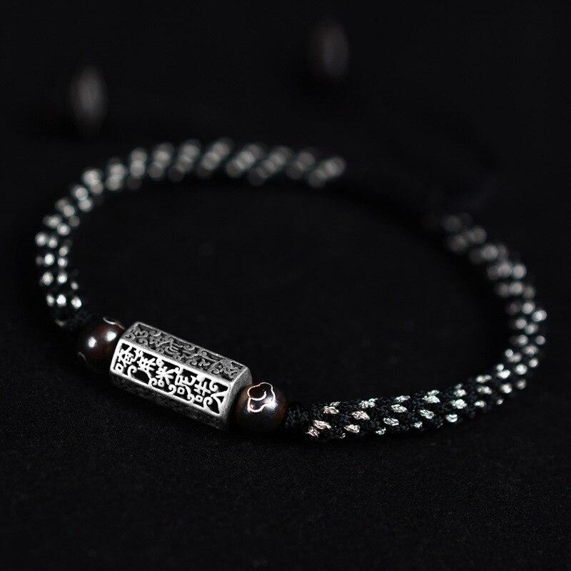 Стерлингового серебра 925 пробы тибетский браслет с шестью словами мантра мужские плетеные вручную браслеты Будды духовные браслеты женский подарок для него LJ-06