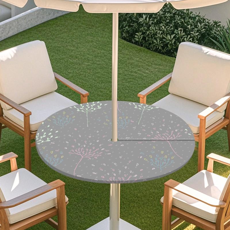 Outdoor Round Table Cover With Floral Print Oil Painting Style Waterproof Elastic Edge Patio Garden
