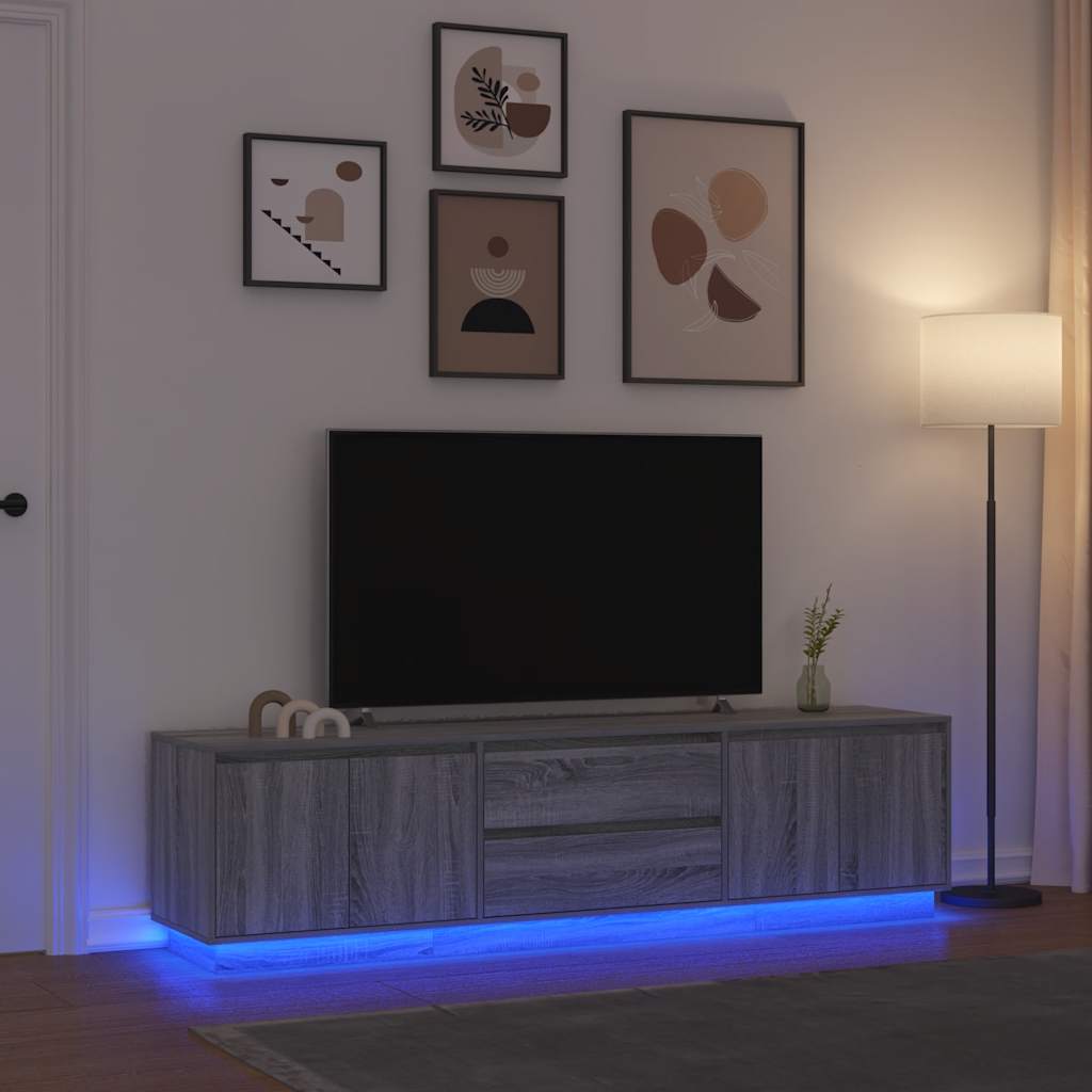 TV Stand with LED Lights Grey Sonoma 193.5x41x50 cm