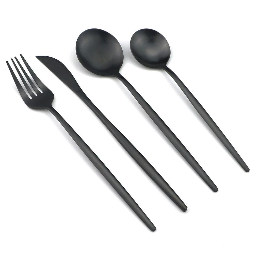 4 шт., черный набор столовых приборов, набор столовых приборов из нержавеющей стали 18/10, нож, вилка, десертная ложка, обеденная посуда, кухонное серебро, набор столовых приборов