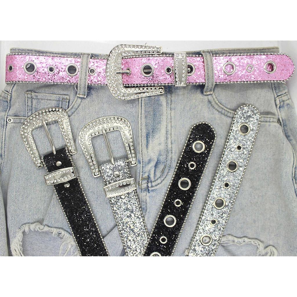 Adjustable Rhinestone Waist Belts for Jeans Glitter Belt for Woman Cowboy Cowgirl Teens Female Jeans Skirt Waistband  Silver