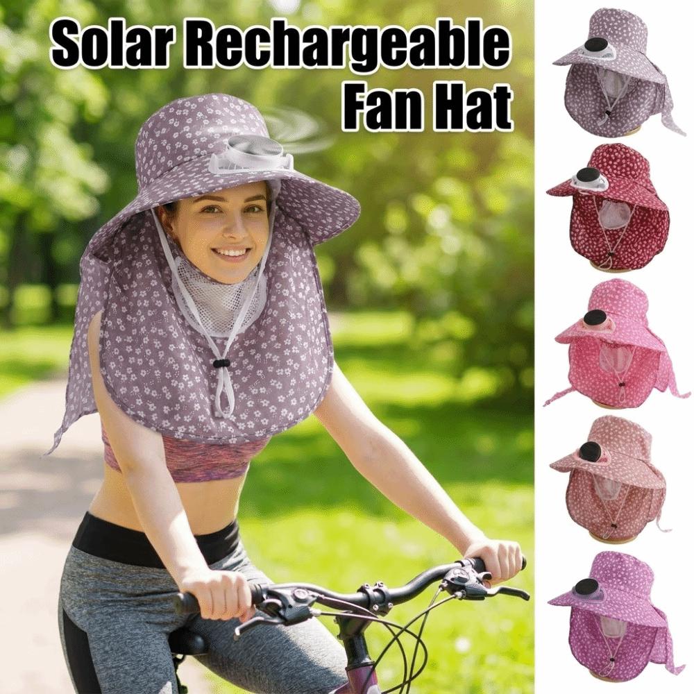 UV Protection Wide Brim Fan Hat Elastic Cooling Sunshade Hat Solar Fan Hat Camping