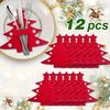 12Pcs Christmas Tree Shaped Felt Cutlery Mats With Stars Decor Durable For Home Christmas Festive Party Table Decor Accessories
