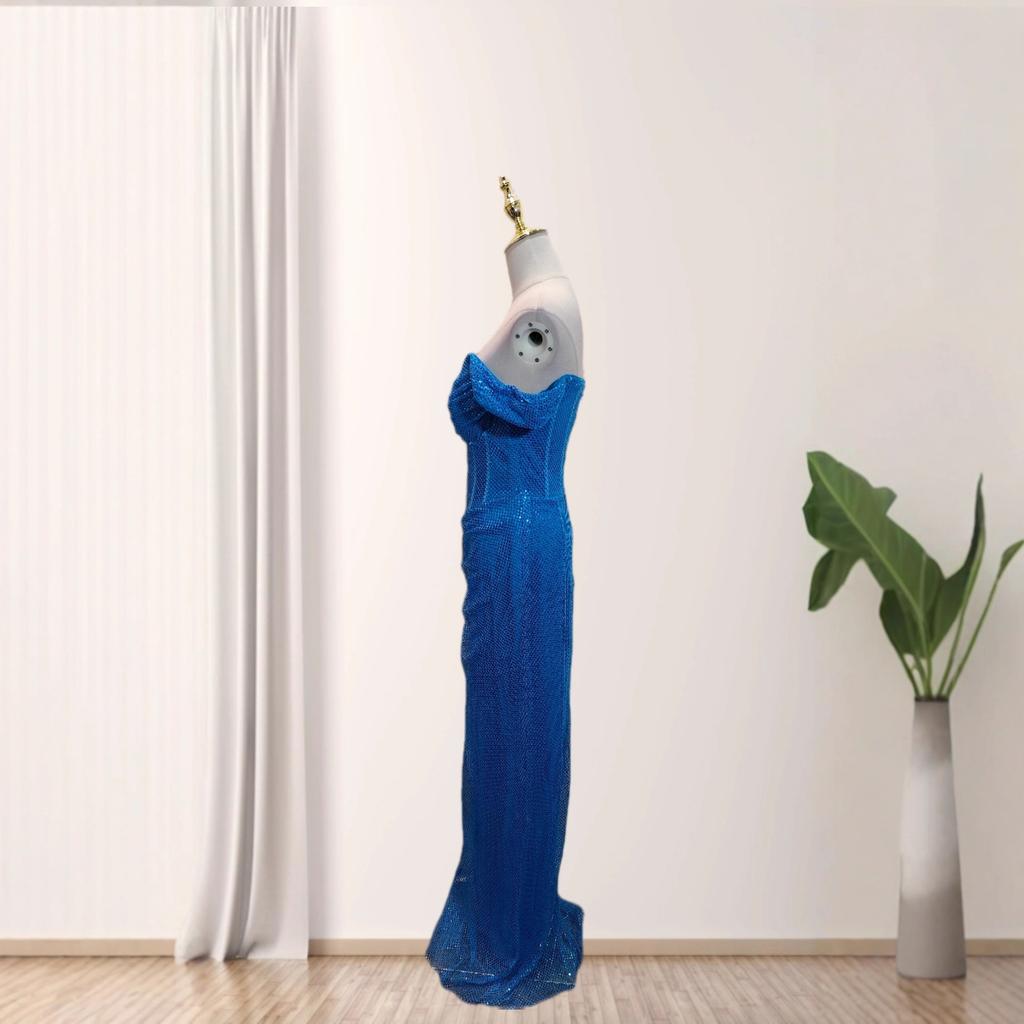 European and American popular sexy one-word shoulder slim-fit hip-wrapped high split party dinner dress