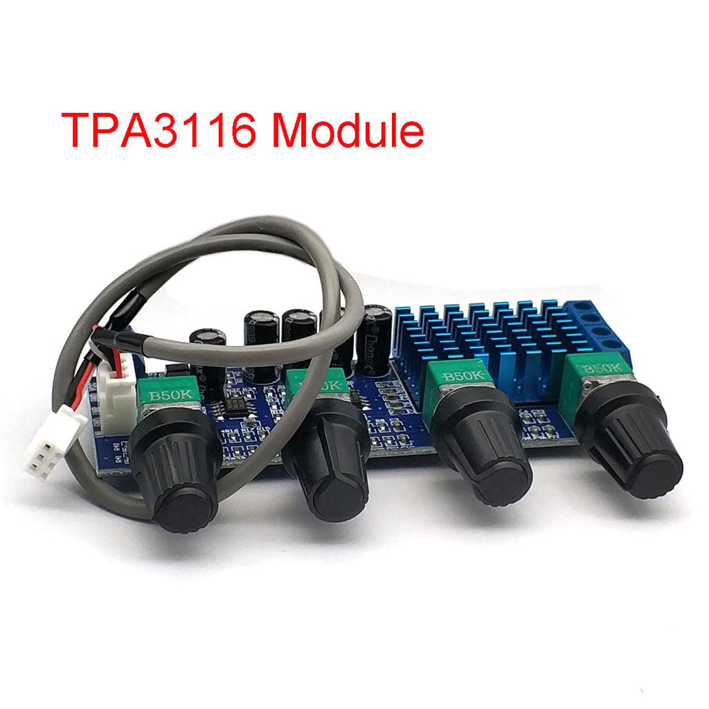 DC 12V 24V 80W X 2 Двухканальный цифровой аудио TPA3116 D2 Регулировка высоких и низких частот Предустановленная плата предусилителя Amplificador