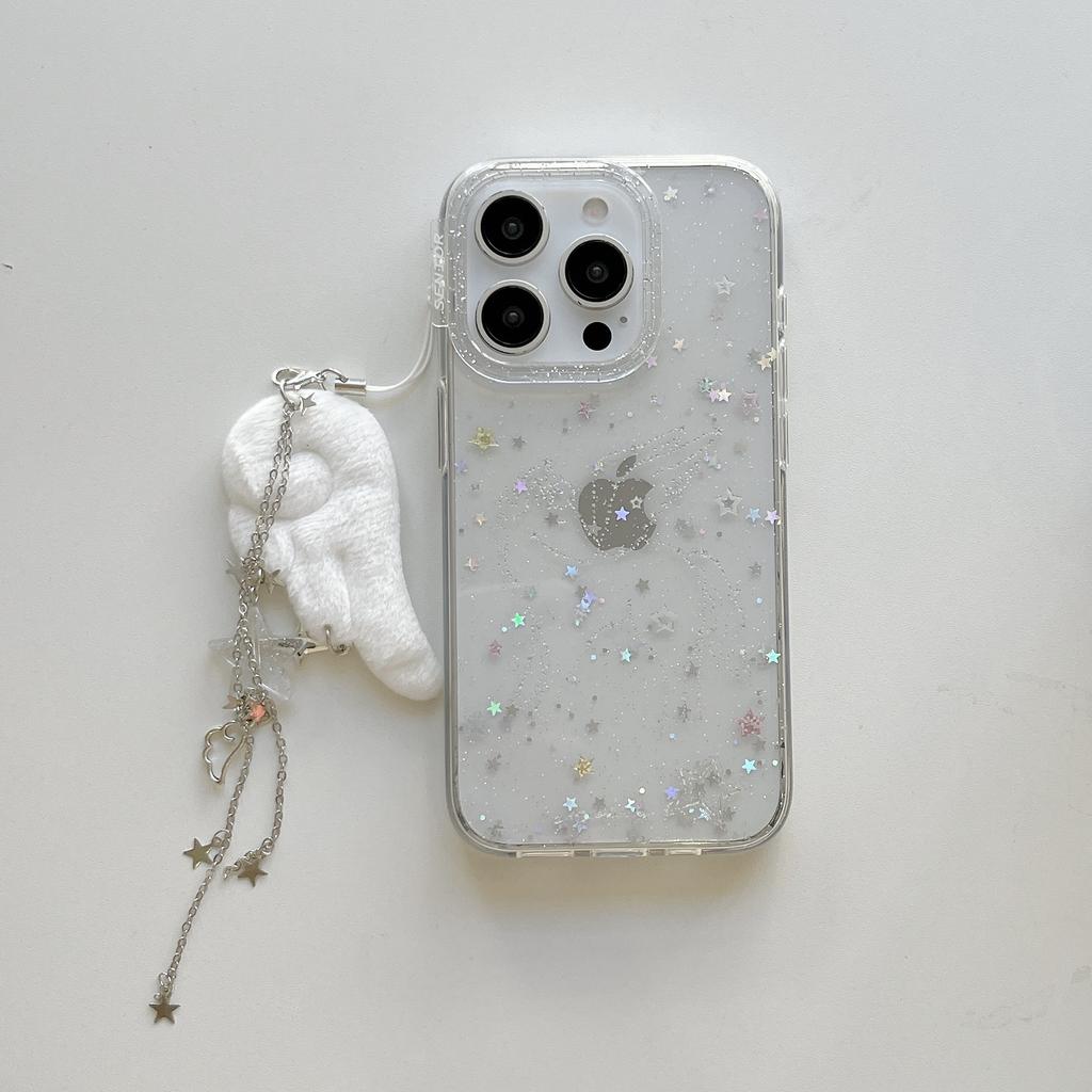 Чехол для телефона iPhone 17 16 15 14 11 12 13 Pro Max Plus с узором «Звездный Блеск Пегаса» и подвеской «Ангельское Крыло», Мечтательный Задняя Крышка
