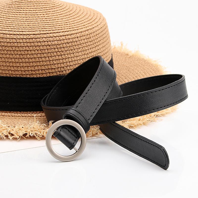 Women's Fashionable and Versatile Non-hole Round Buckle Belt with Windbreaker Pants Student Belt