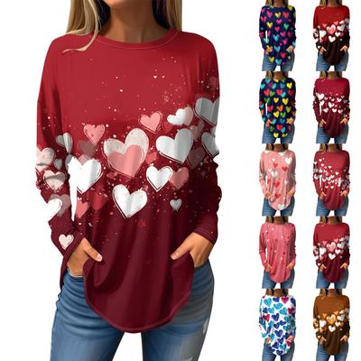 Футболки женские осенние повседневные рубашки с длинным рукавом толстовка винтажный графический принт топ пуловер ко Дню святого Валентина