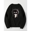 Street Women Sweatshirts Black Cat And Paper Cup Printing Hoodies Comfortable All-Math Pullover Crewneck Loose Female Tops
