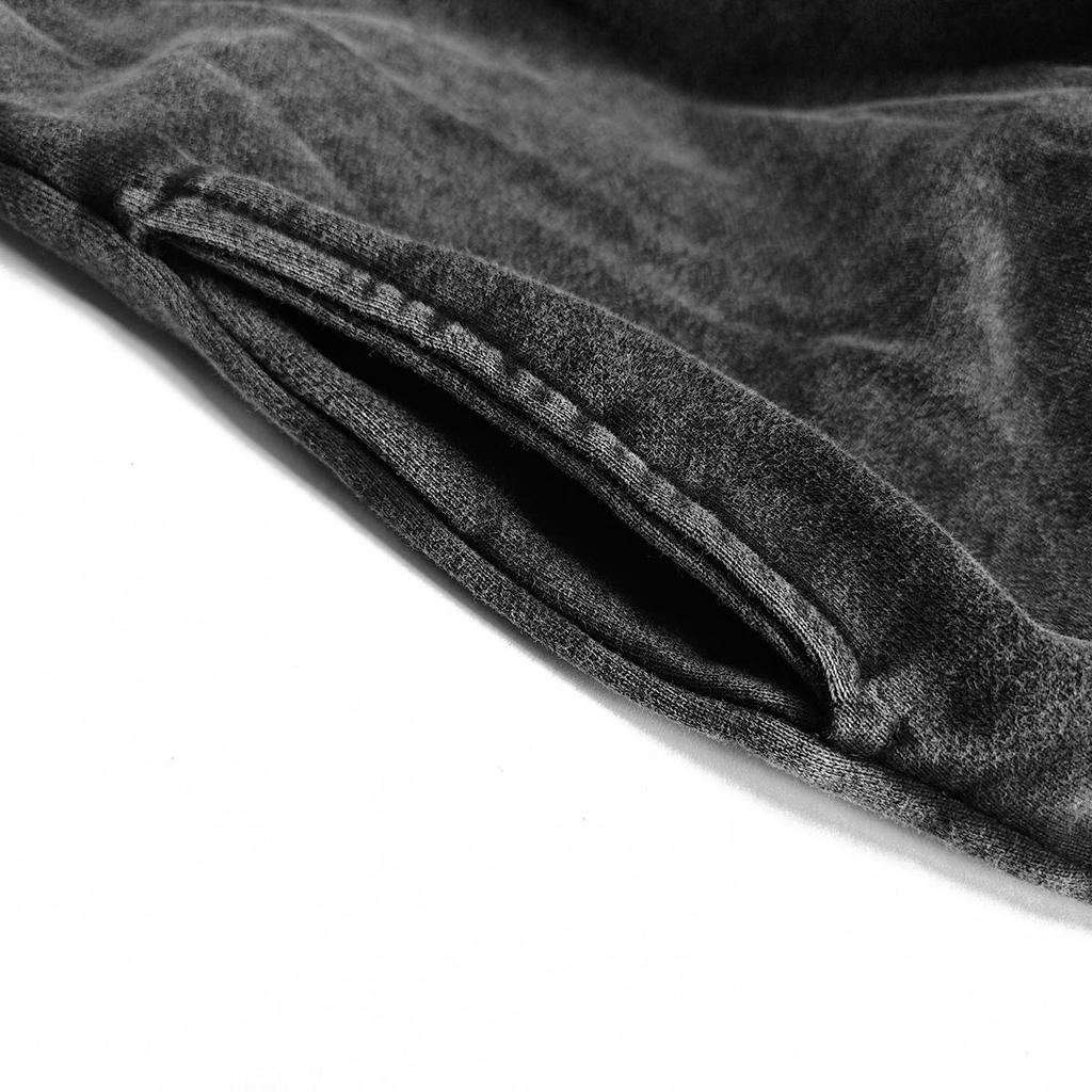 Streetwear Cat Graphic Side Pockets Pullover Unisex Oversized Washed Black Hoodie