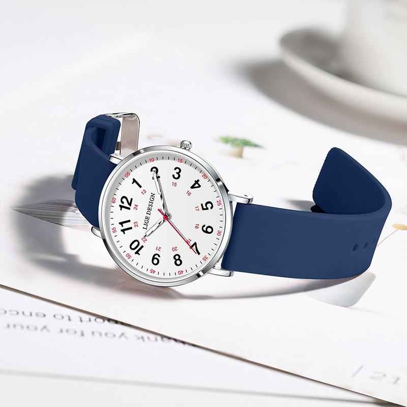 LIGE Watch for Women elegant simple waterproof 12/24 hours dial color silicone strap student Watch women's wristwatch reloj