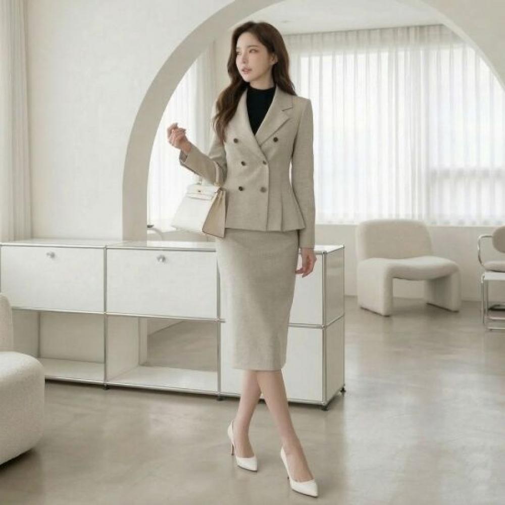Style Latte HigH Waist H Line Midi Skirt Spandex Suit Skirt