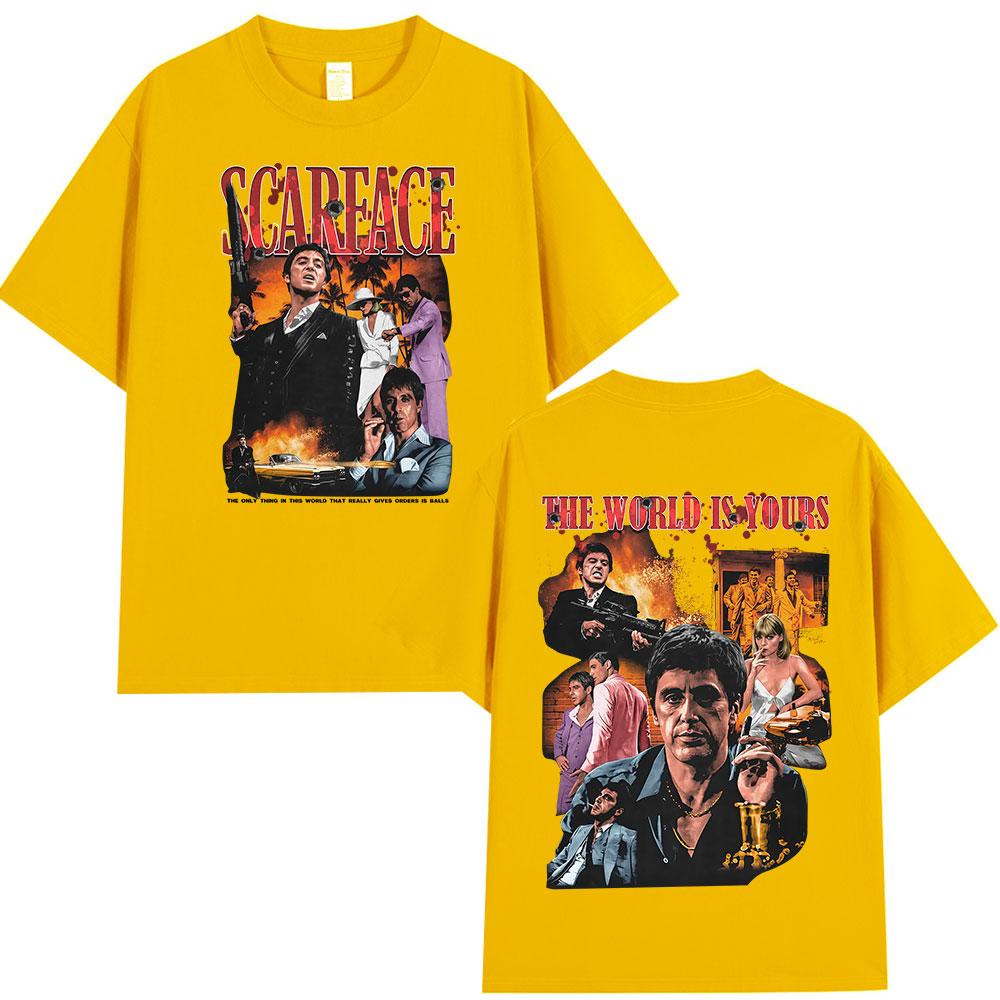 Gangsters Movie Scarface The World Is Yours Tshirt Tony Montana Al Pacino Vintage Tshirts Unisex Women Cotton Oversized T Shirts