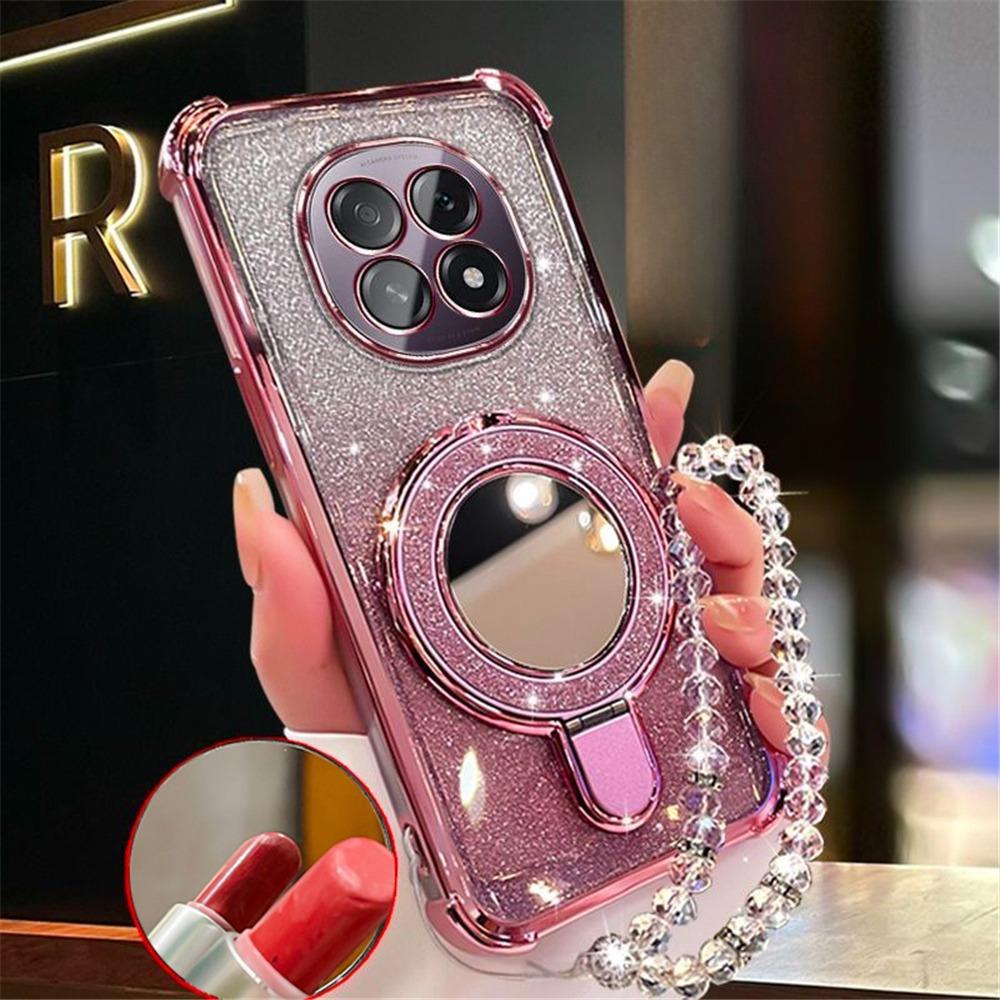 Glitter Mirror Holder Bracelet Phone Case For Honor Magic 7 Lite X9C X9A X9B X6A X6B X8A X8B X8C X7A Silicone Shockproof Cover