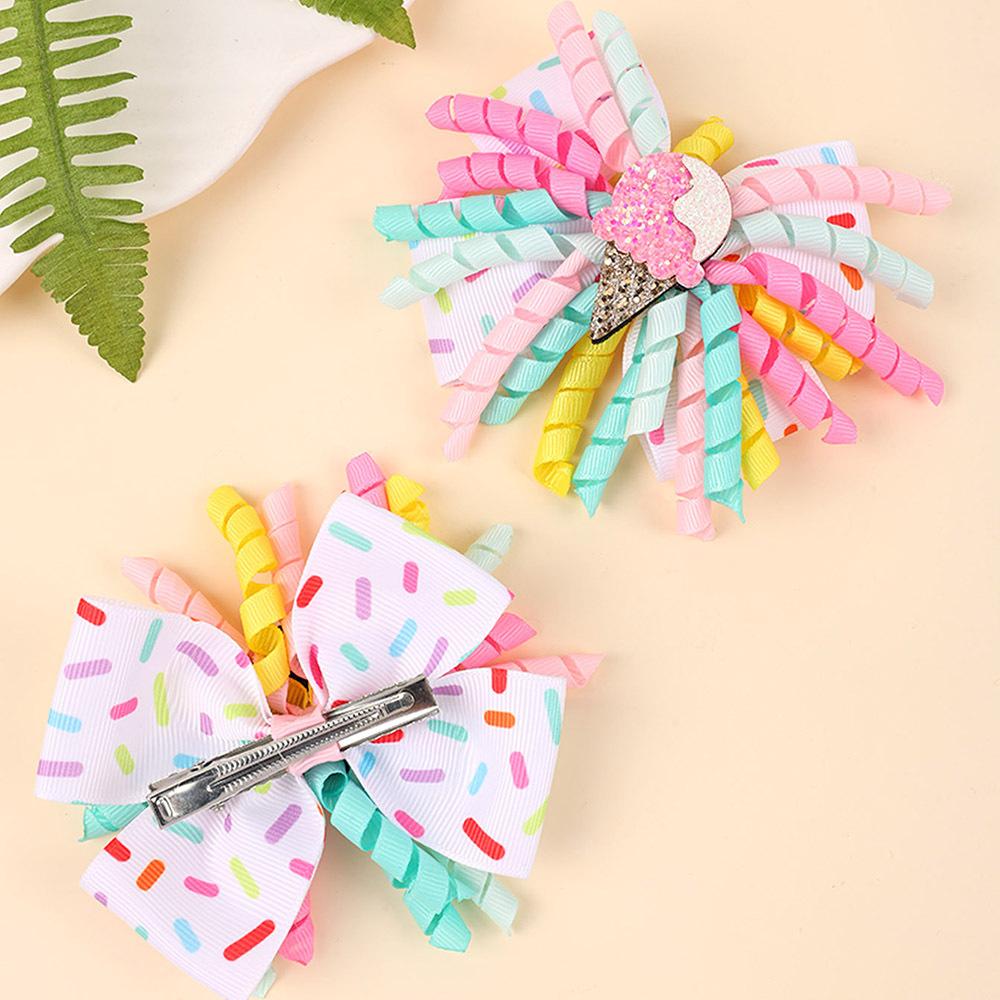 2Pcs New Cute Ice Cream Roll Flower Hair Clip Rainbow Ribbed Hair Accessories Children Girl Hair Card Cartoon Unicorn Clip Gift