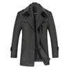Men's Woolen Coats Fashion Thick Mid Length Trench Turn Down Collar Warm Business Casual Wool Coat