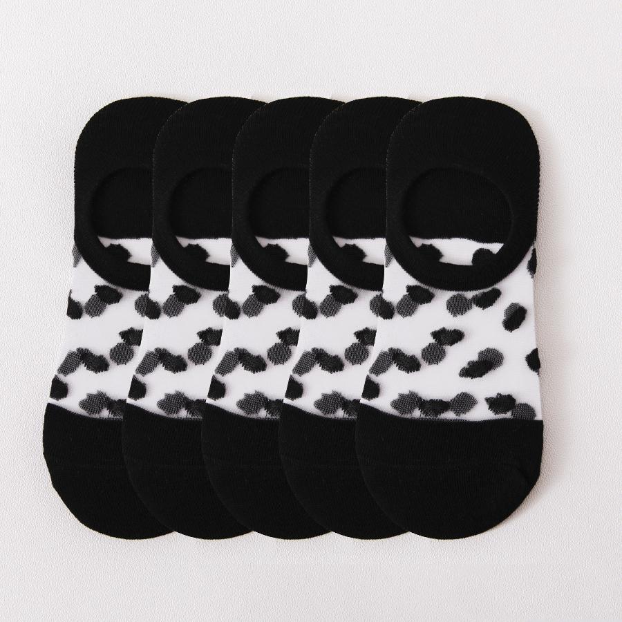 5Pairs Round Dot Socks Women's Summer Thin Transparent Invisible Boat Socks Breathable Short Sock Mesh Ultra-thin Non-slip Socks