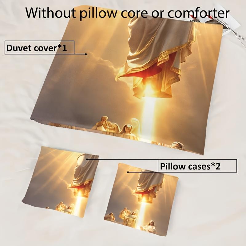 3 предмета Удобный комплект пододеяльника на тему ангелов Мягкая цифровая печать высокой четкости Идеальный подарок Мягкий Дышащий 100% полиэстер