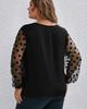 Plus Size Spring Notch Neck Polka Dot Mesh Sleeve Blouse Women Autumn Black Elegant Office Ladies Tops and Blouses