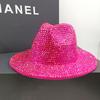 Rose Red Rhinestone Fedora Hat  Panama Felt Hat Men's Jazz Hat Party Stage Performance Women's Soft Hat