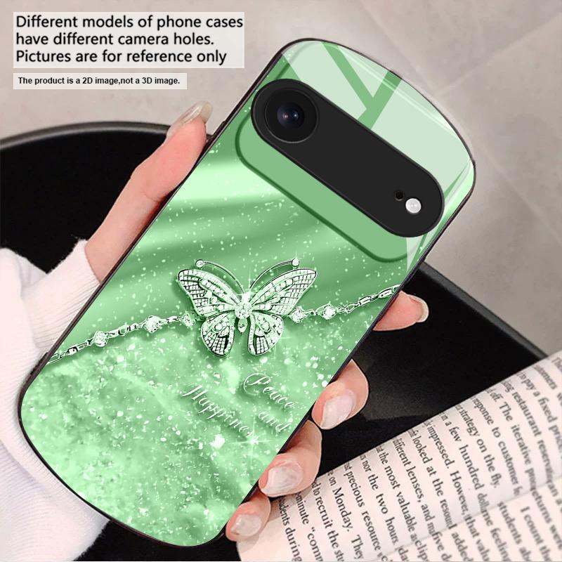 Элегантная синяя бабочка Для iPhone 17 16 15 14 13 Plus 12 mini 11 Pro Max XR Xs Max X 7 8 6S 22 20 Эллиптический стеклянный чехол для телефона
