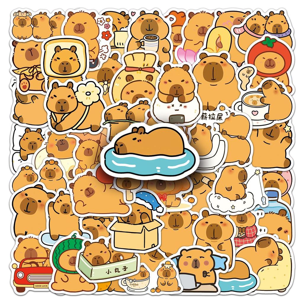 50 New Capybar Cartoon Stickers Personalized Cute Animal Kapibala Decorative Stationery Glue Stickers