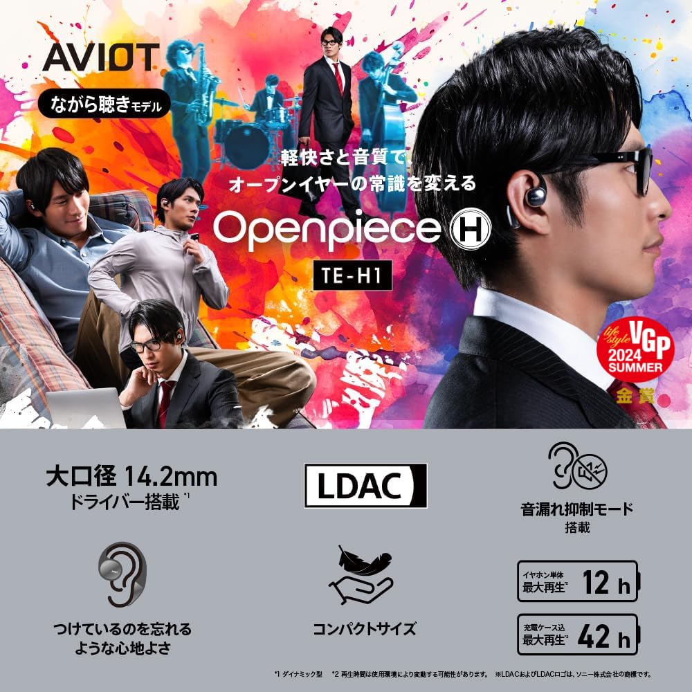 AVIOT Open Ear Block Совместимость с контролем утечки звука Приоритет громкости до 42 часов Легкий Удобный IPX4 Bluetooth Наклейка в комплекте