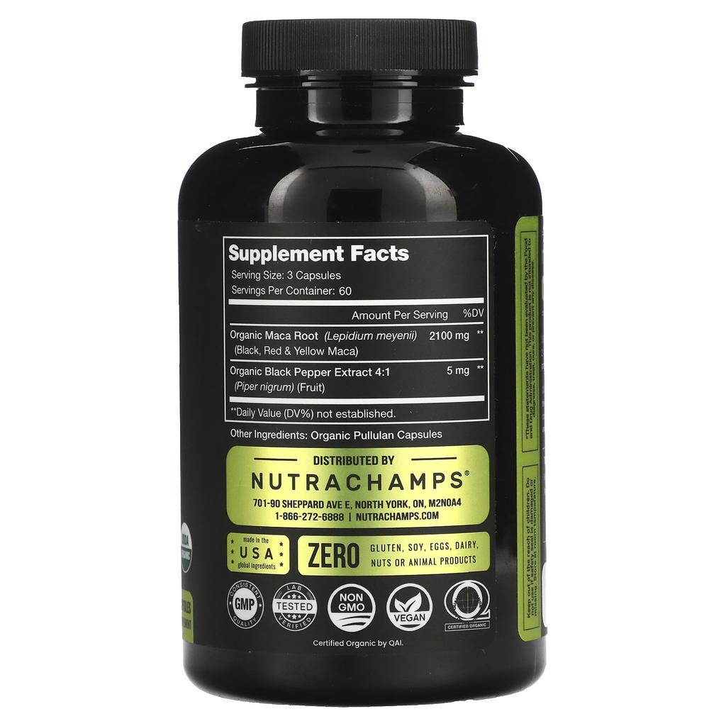 NutraChamps Maca, 2,100 Mg, 180 Organic Capsules (700 Mg Per Capsule)
