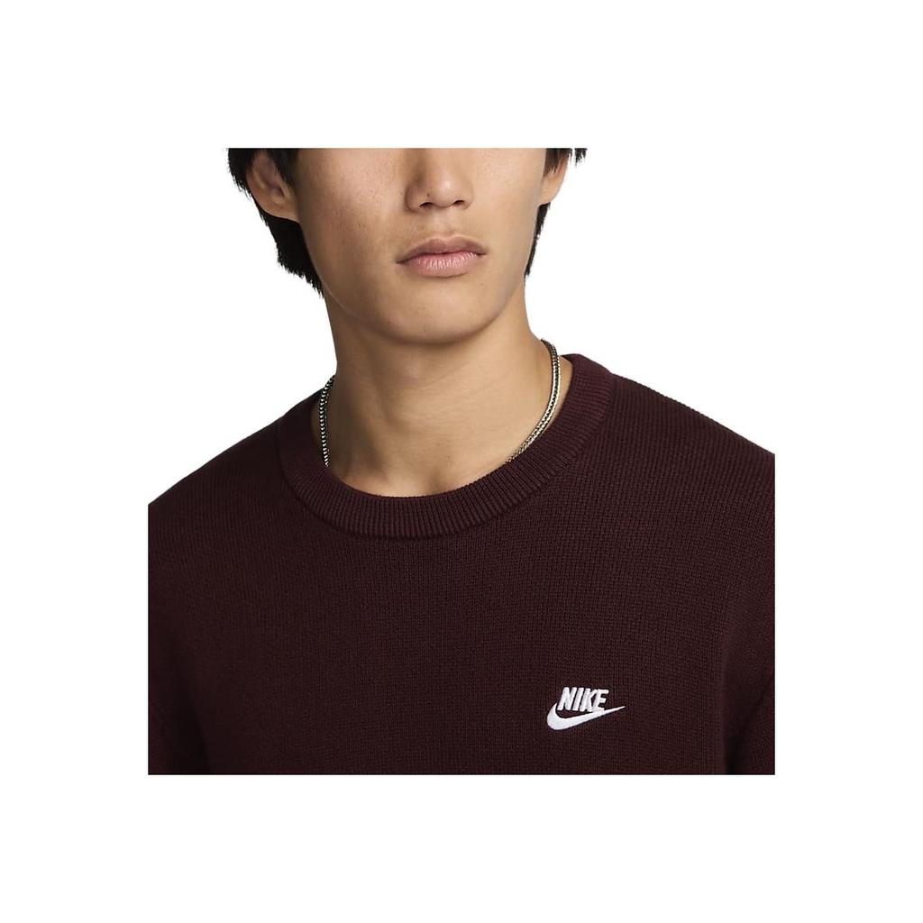 Nike Club Fashion Удобный свитер с круглым вырезом для мужчин, бордовый FQ2913-652