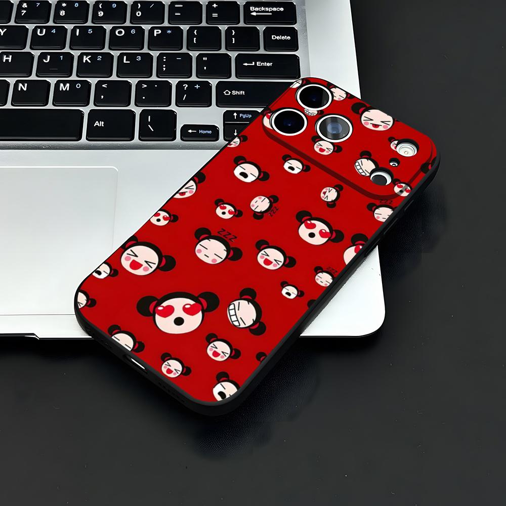 Fashion Cute Cartoon Pucca Phone Case For IPhone 17 Air 16 E Pro Max 15 14 13 Mini 12 Pro 11 Max Plus Black Soft Shell