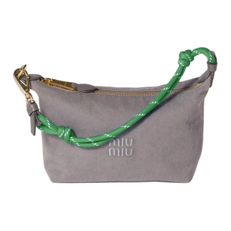 Miu Miu Gabardine Embroidered Logo Fabric Tote Bag Women handbags Aluminum Emerald-Green 5NE841_2IA7_F04S3