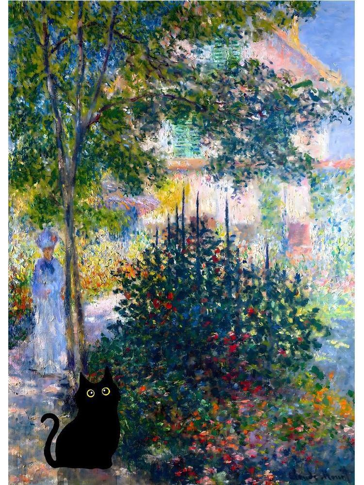 Винтажный Юмор Черный кот в лесном озере Холст Картина Забавный котенок Настенный художественный принт постер для гостиной украшения дома