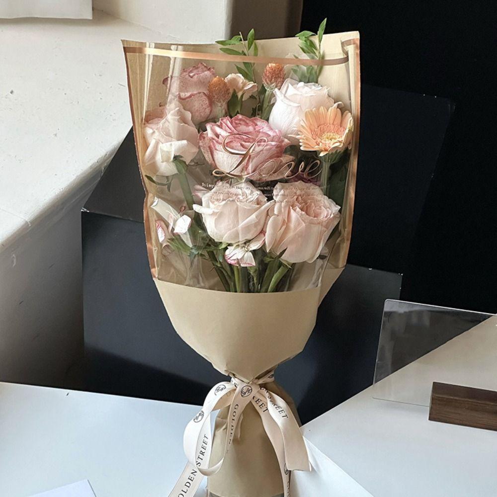 20PCS Transparent Flower Packaging Bag Kraft Paper Flower Paper Bag Valentine's Day Gift