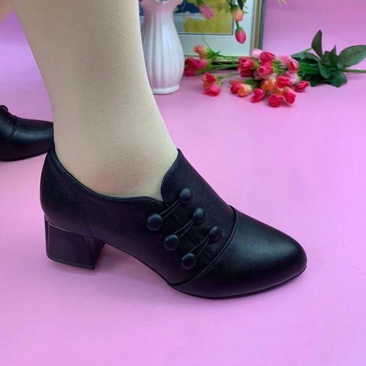 Women's Large-size Low-top Single Shoes Women's Spring and Autumn 2025 Mid-heeled Women's Leather Shoes Shallow Mouth Square Heel Mother Shoes