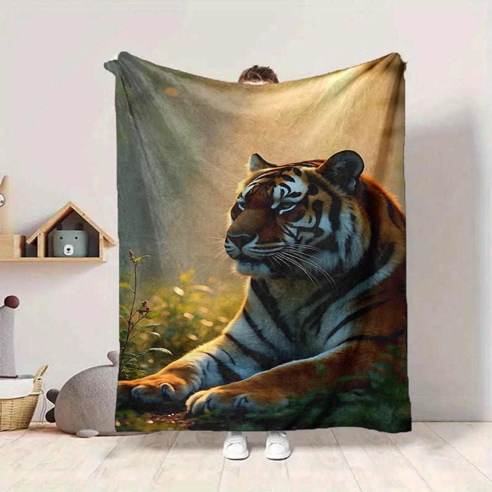 1pc Tiger Print Blanket Warm, Cozy, And Soft, Suitable for Sofas, Beds, Cars, And Office Use.Perfect for Camping And Travel, Making It a Great Gift fo