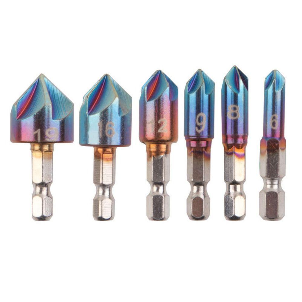 6pcs 90 Degree Countersink Drill Bit 1/4'' Hex Shank Deburring Chamfering Chamfer Drill Bits  Iron