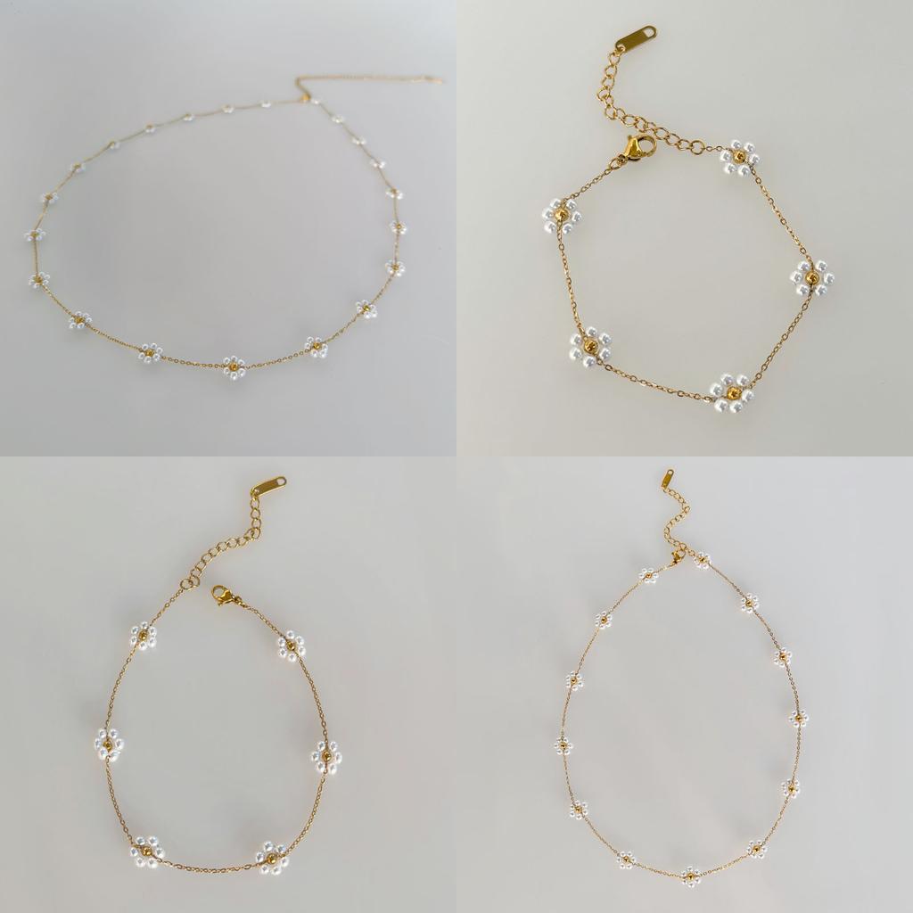 Женские ювелирные изделия Ремешки Летнее ожерелье с жемчужным цветком Модное ожерелье из титановой стали Цепочка на талию Браслет на щиколотку Набор из титановой стали Сохранение цвета