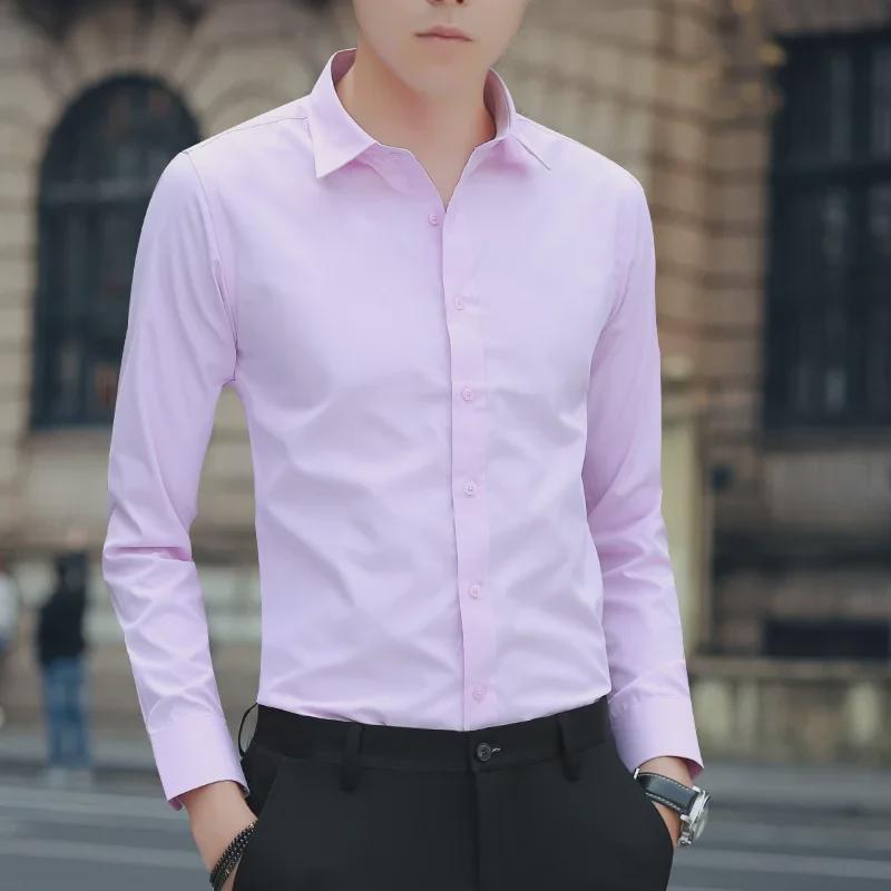 Men's Slim Fit Long-Sleeve White Shirt - Trendy Korean Business Style for Spring and Autumn