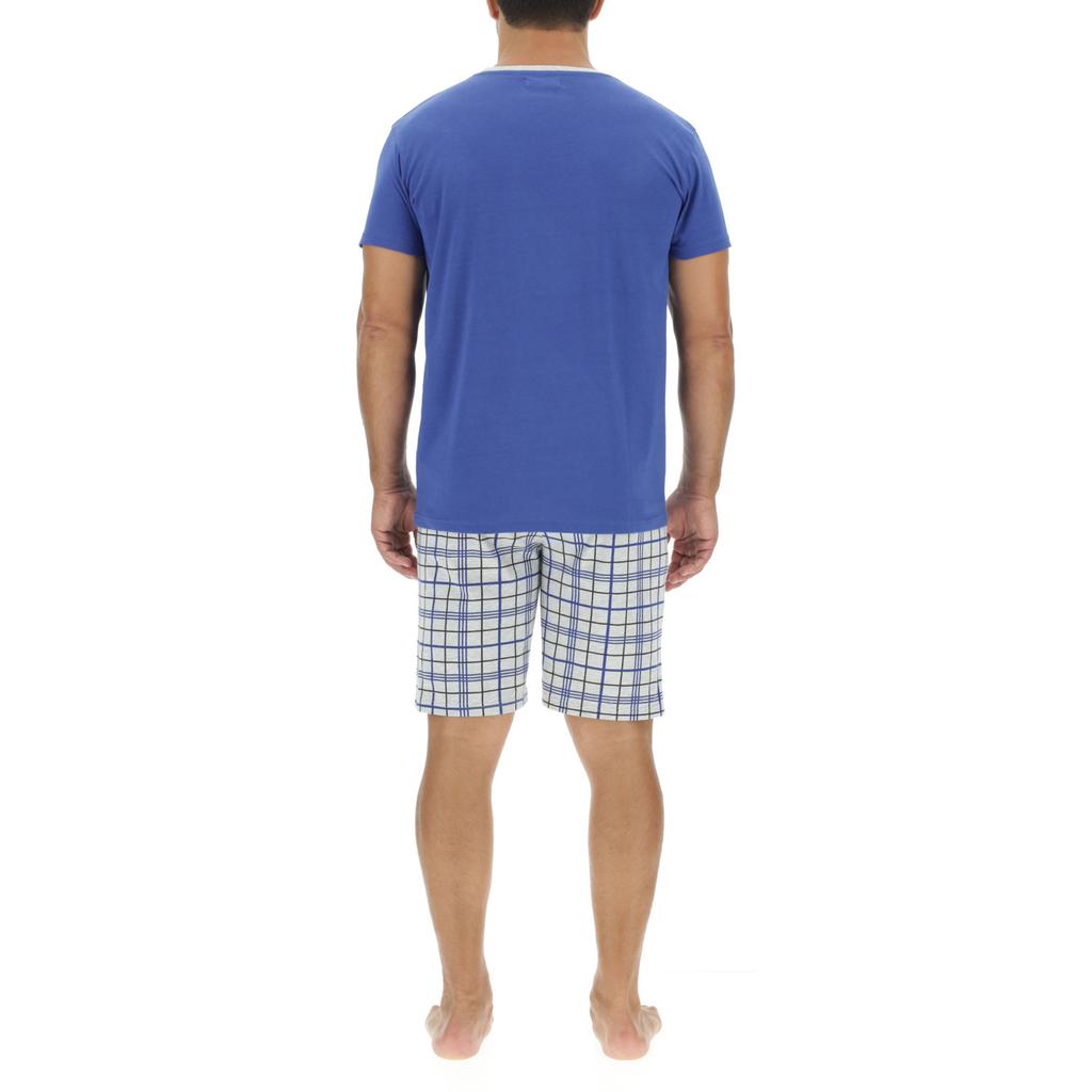Ensemble Pyjama court homme en coton à carreaux et Logo poitrine