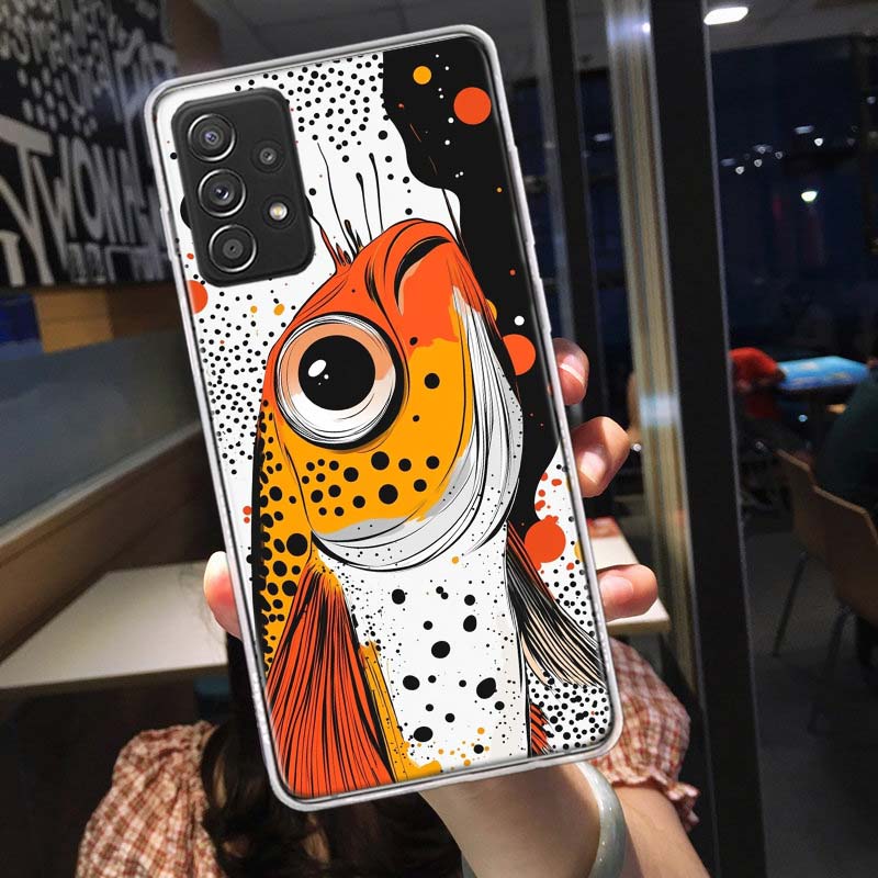 Идеи рисунков в стиле поп-арт Чехол для телефона с рыбой для Samsung A54 A57 A37 A17 A14 A15 A12 A24 A34 A55 A35 A25 A52S A07 A05S A04S A22 A32 A72