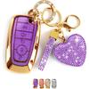 Key Fob Cover with Diamond Bling Keychain for Women, Compatible with Ford Fusion Escape Expedition Explorer Edge F150 F250 F350 etc, TPU Key Case and