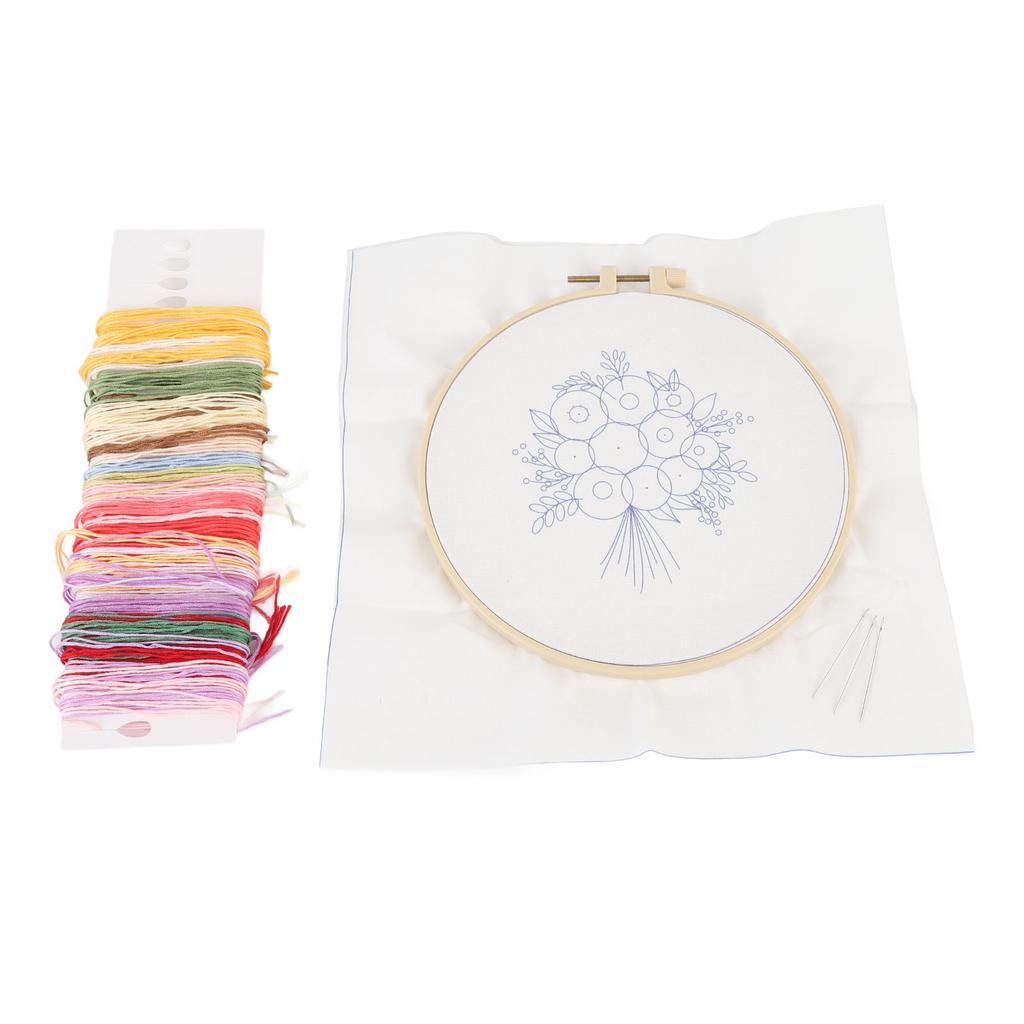 Стартовый набор для вышивки цветов, регулируемые пяльцы с напечатанным узором и инструменты для заправки ниток f