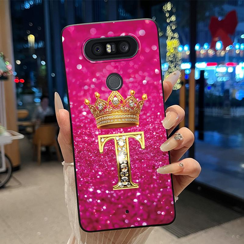 Чехол для телефона для LG Q8 Мягкий силикон Черный чехол Роскошная блестящая корона Красивый буква от А до Я Парный чехол