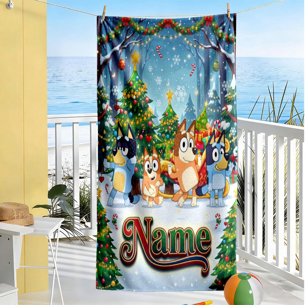 Merry Christmas Celebration Customizable Name Beach Towel Quick-Dry Soft Microfiber Suitable for Sports Travel Swimming Yoga Bathroom Beach And Pool
