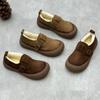 Handmade Genuine Leather Cotton Shoes Retro Round Toe Flat Wool Warm Women's Slip-on Shoes