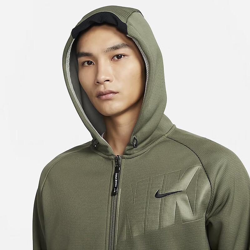 Nike Однотонная повседневная толстовка с капюшоном и молнией с длинным рукавом, мужская толстовка зеленого цвета FN3057-222