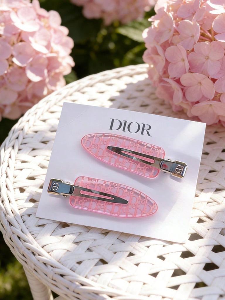 DIOR 2 Pcs Pink Transparent Logo Hair Clips Metal Alligator Barrettes Fashion Women Bangs Hair Accessories Daily Decor