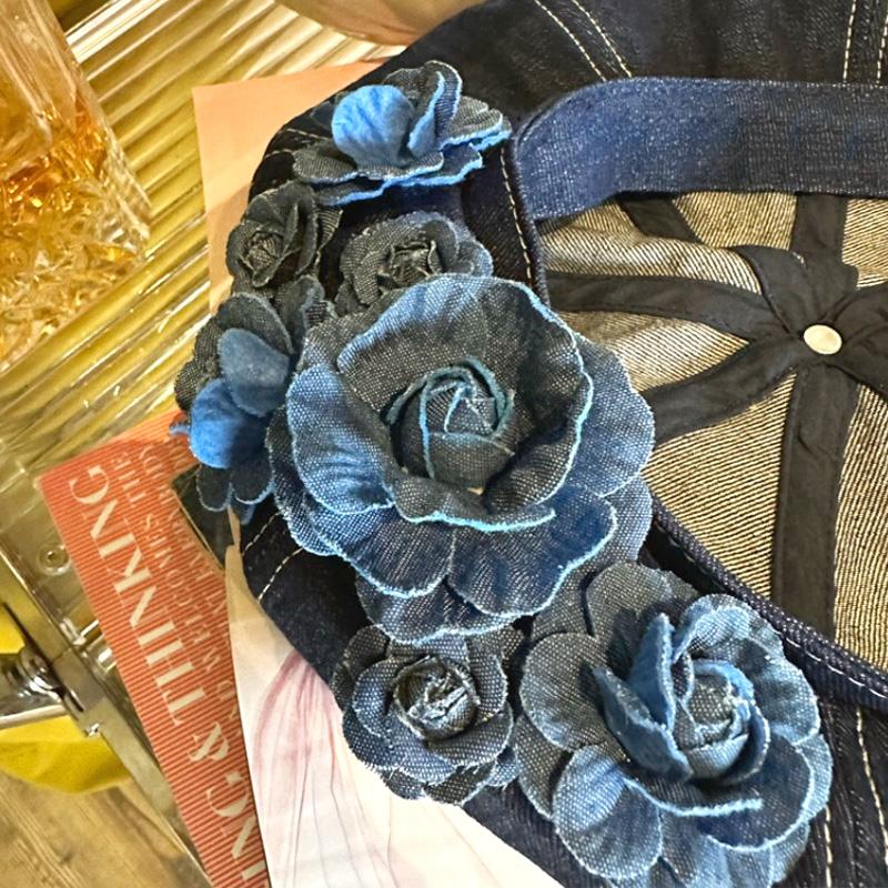 Винтажная кепка художника из джинсовой ткани, синяя шляпа с камелией, модный берет, женские элегантные модные шляпы