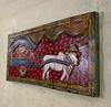 Vintage Hand-Painted Wooden Bullock Cart Panel: Traditional Wall Art